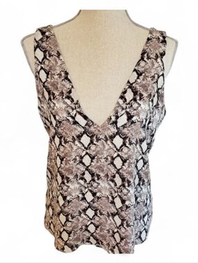 Leith Snake Print Deep V Front Tank, Womens Size Small